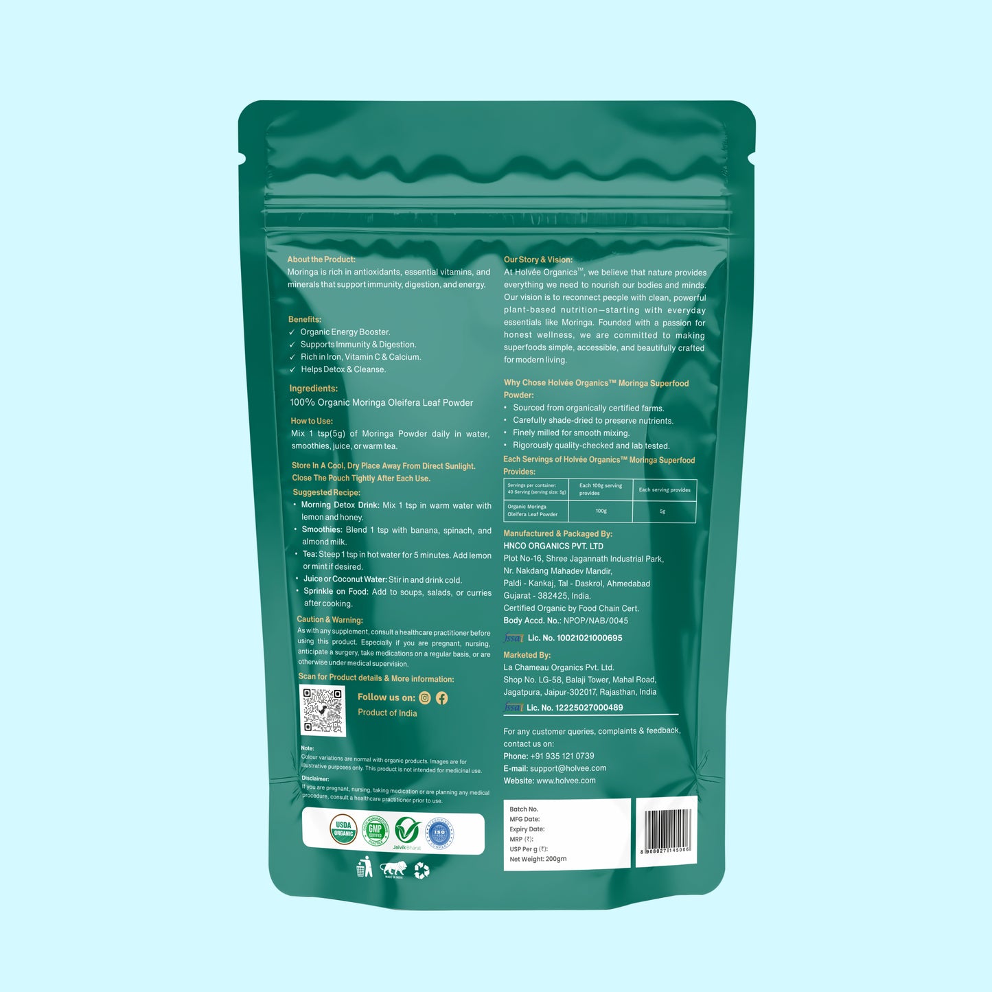 Holvée Organics™ Moringa Superfood Powder