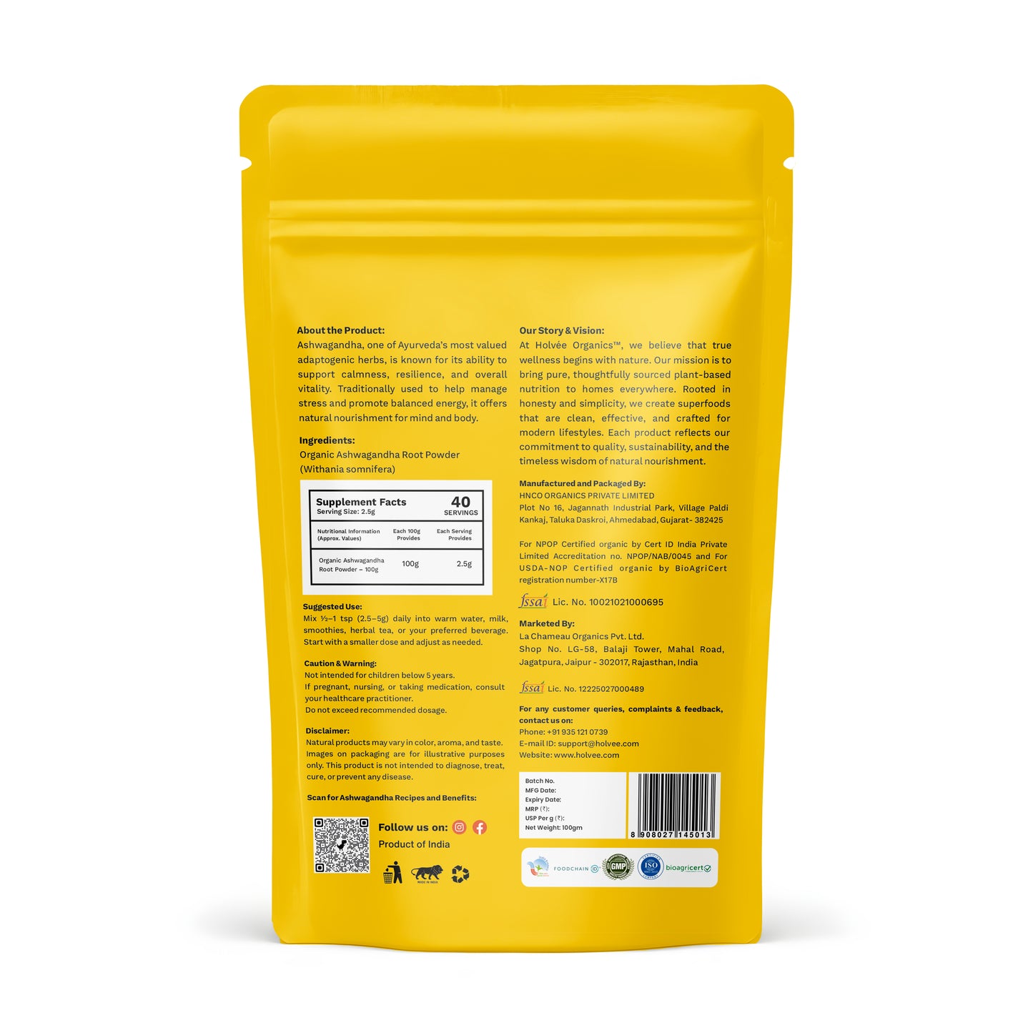 Ashwagandha Powder, Organic Ashwagandha, Ashwagandha Superfoods, Organic Powder Pouch design