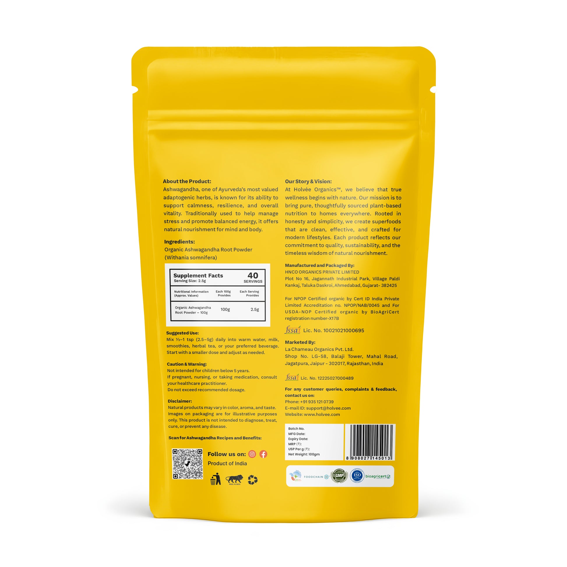 Ashwagandha Powder, Organic Ashwagandha, Ashwagandha Superfoods, Organic Powder Pouch design