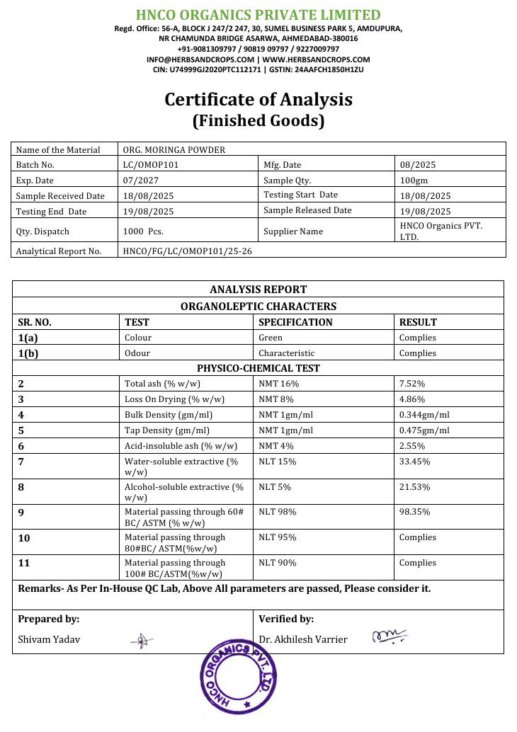 Organic Moringa Powder for Daily Energy & Immunity | USDA Organic • 100% Pure • Vegan Superfood | Holvée Organics