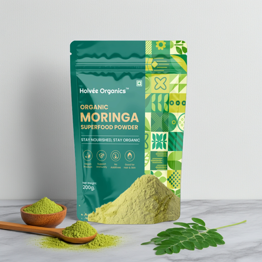 Organic Moringa Leaf Powder – 100% Pure, Vegan Superfood – Natural Energy & Immunity Booster - USDA Organic, Vegan, Non-GMO - 200g | Holvée Organics