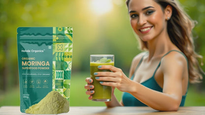 Organic Moringa Leaf Powder – 100% Pure, Vegan Superfood – Protein Rich & Immunity Booster | USDA Certified, Vegan, Non-GMO - 200g | Holvée Organics